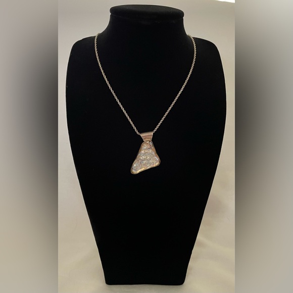 Signed SJ Sterling & Dichroic Pendant w/ 925 23 1/2” Rope Chain Necklace - Picture 2 of 12